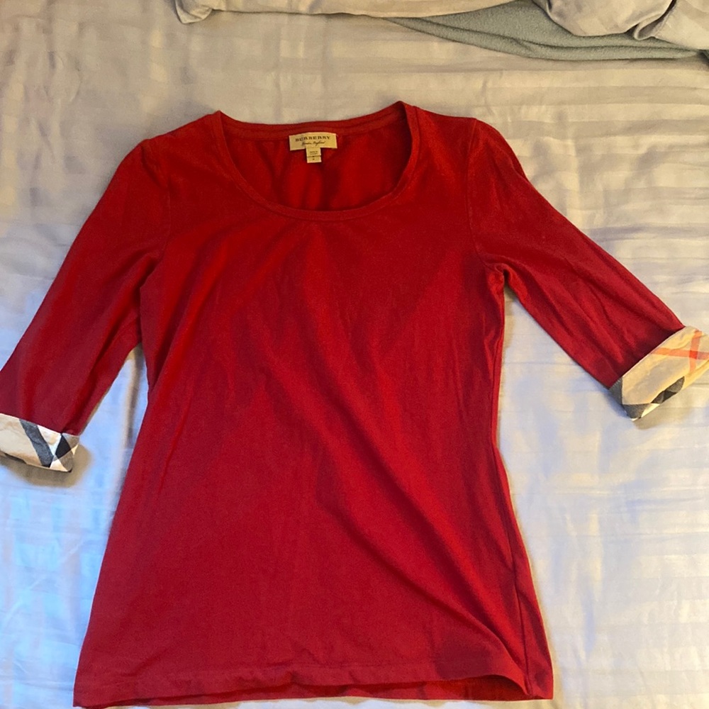 Red scoop-neck burberry shirt!